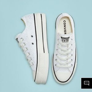 White boho mix material platform converse